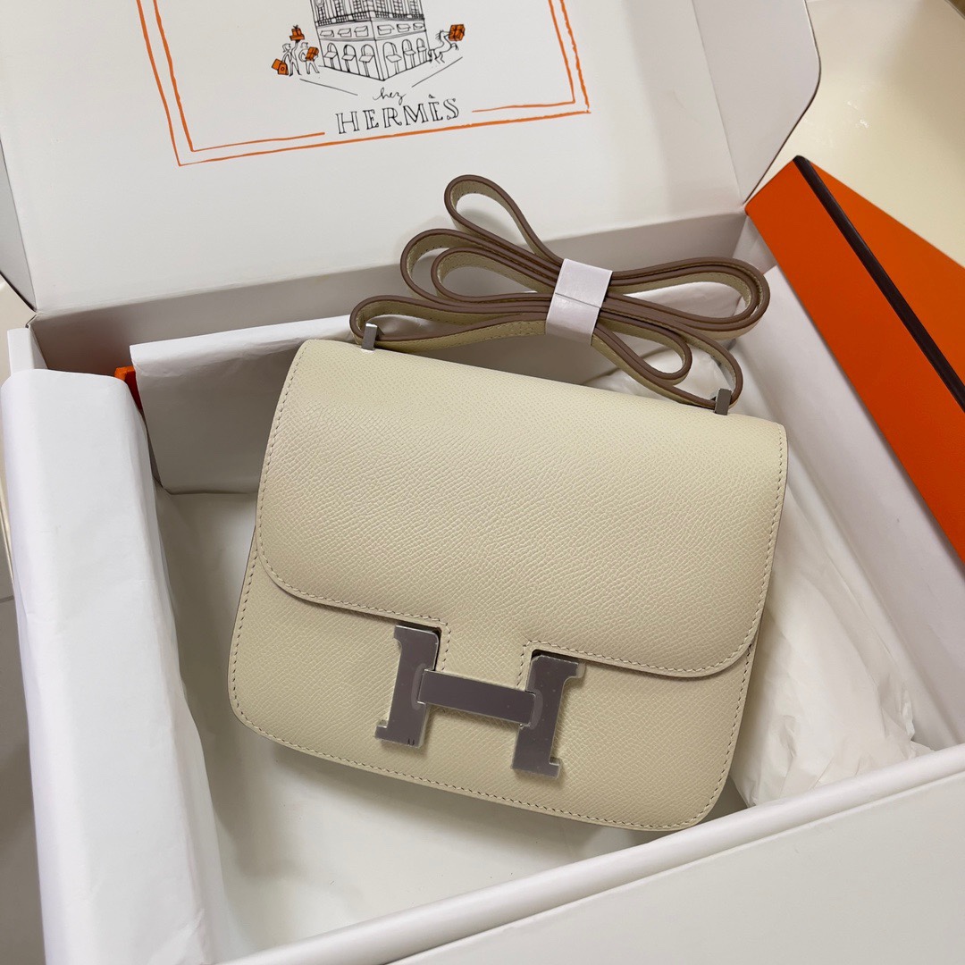 Hermes Constance 18 Mini Shoulder Bag In Cream White Epsom Leather